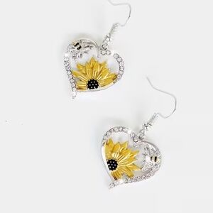 Sunflower/Bee Heart Rhinestone Earrings